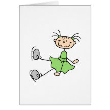 Chica del patinaje de hielo en carta verde tarjeton