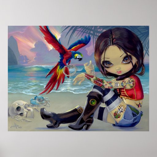 Chica del tatuaje del pirata de la IMPRESIÓN del A Poster