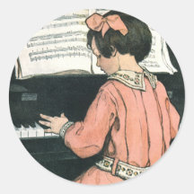 Chica del vintage, música, piano, Jessie Willcox S Etiquetas Redondas