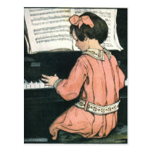 Chica del vintage, música, piano, Jessie Willcox S Postal