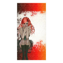 Chica dirigido rojo del gótico tarjetas fotográficas 