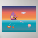 Chica en barco con el poster lindo de los niños de