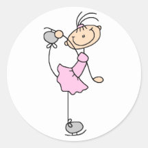 Chica en pegatina rosado del patinador de hielo