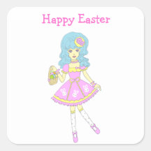 Chica feliz de Pascua Calcomanía Cuadradas Personalizada
