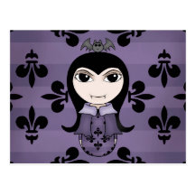 Chica gótico lindo del vampiro de Halloween en púr Tarjetas Postales