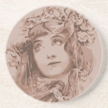 Chica hermoso del Victorian en marrón en beige Posavasos Diseño
