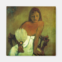 Chica joven con el fan - Paul Gauguin Imán De Frigorifico