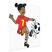 Chica joven que juega a fútbol impresión de lienzo