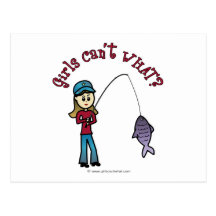 Chica ligero de la pesca postales
