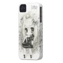 Chica lindo del chibi en blanco y negro - caso de  iPhone 4 Case-Mate fundas