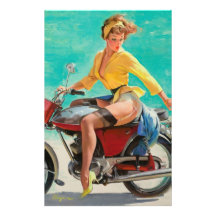 Chica modelo de la motocicleta - arte modelo retro papeleria personalizada