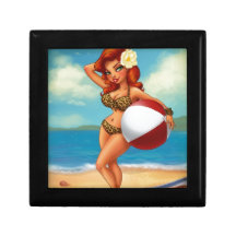 Chica modelo de la pelota de playa caja de recuerdo