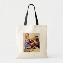 Chica modelo retro del mecánico de coche de Gil El Bolsas