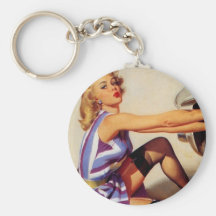 Chica modelo retro del mecánico de coche de Gil El Llavero Personalizado