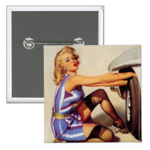 Chica modelo retro del mecánico de coche de Gil El Pins