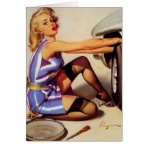 Chica modelo retro del mecánico de coche de Gil El Tarjetón