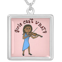 Chica oscuro que toca el violín colgantes