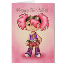 Chica punky moderno de la tarjeta de cumpleaños - 