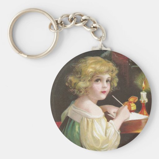 Chica que escribe una letra al navidad del vintage llaveros