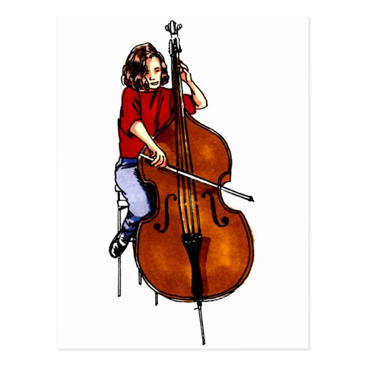 Chica que juega la camisa roja baja de la orquesta tarjetas postales