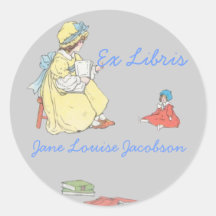 Chica que lee al Bookplate redondeado muñeca Pegatina