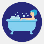 Chica retro del baño de burbujas etiquetas redondas