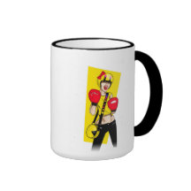 Chica retro del juego taza