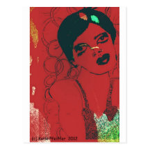 Chica rojo de la MOD del arte pop de Katie Pfeiffe Postal