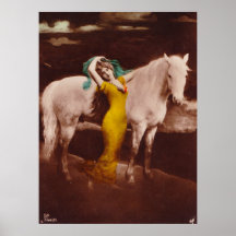 Chica romántico del Victorian con el caballo blanc Poster