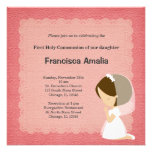 Chica rosado de la comunión santa del damasco invitaciones personales 