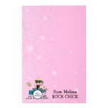 Chica rubio del batería con las estrellas en rosa papelería personalizada