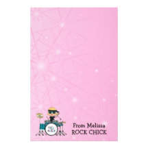 Chica rubio del batería con las estrellas en rosa papelería personalizada