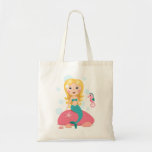 Chica rubio del dibujo animado de la sirena con el bolsa de mano