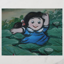 Chica taiwanés en la charca del lirio tarjeta publicitaria