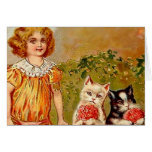 Chica y gatos del Victorian cualquier espacio en b Felicitacion