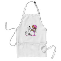 chica y perro casero retros delantal