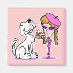 chica y perro casero retros imán de frigorífico