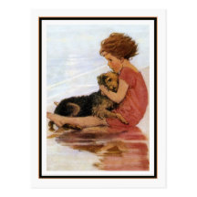 Chica y perro del vintage de Jessie Willcox Smith Postal