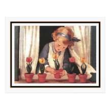Chica y Windowbox del vintage de Jessie Willcox Sm Tarjeta Postal
