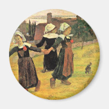 Chicas bretones que bailan Pont-Aven de Paul Gaugu Imán De Nevera
