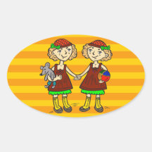 Chicas gemelos colcomanias de óval personalizadas