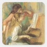Chicas jóvenes en el piano de Pedro Auguste Renoir Colcomanias Cuadradas Personalizadas