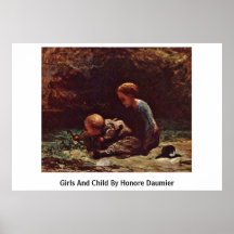 Chicas y niño de Honore Daumier Poster