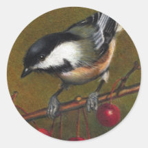 Chickadee con las manzanas de cangrejo: Arte del l Etiqueta Redonda