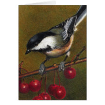 Chickadee con las manzanas de cangrejo: Arte del l Tarjetón
