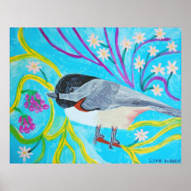 Chickadee en la impresión de la primavera posters