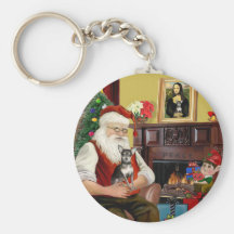Chihuahua de Santa en casa - (Azul-Crema) Llavero Personalizado