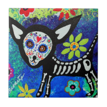 Chihuahua Dia de Los Muertos Tiles por los prisart Azulejo Ceramica