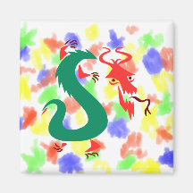 chino abstracto verde rojo dragon.png imán para frigorifico