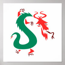 chino abstracto verde rojo dragon.png posters